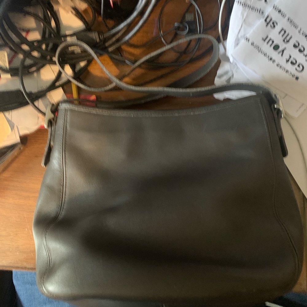 Coach Grey glove tanned leather Shoulder Bag with custom strap. 11”W X 10”H - Picture 3 of 7